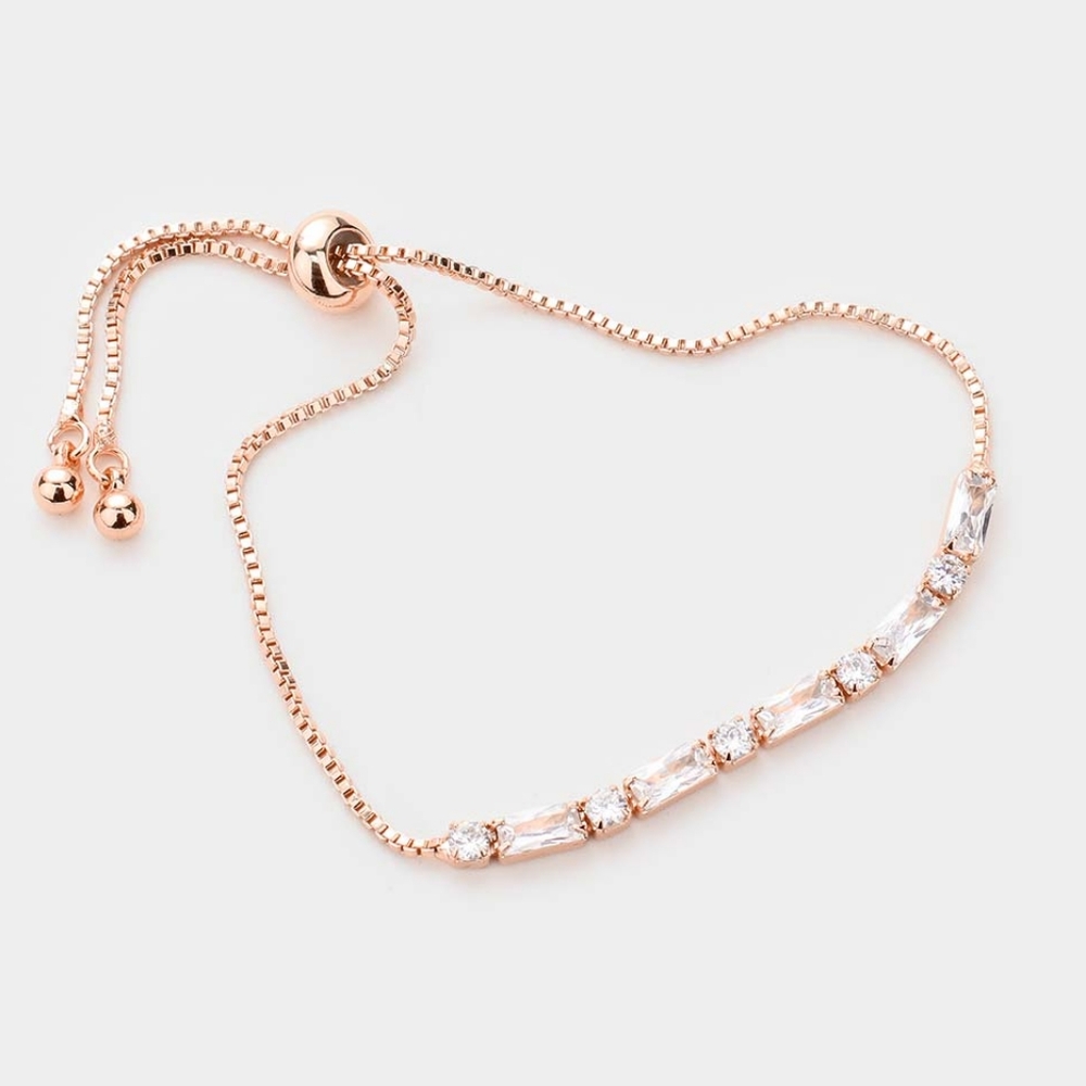 Baguette Cut CZ Adjustable Bracelet (Rose Gold)